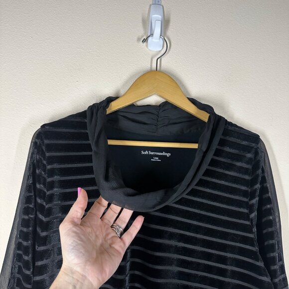Soft Surroundings Meri Velvet Striped Blouse Womens Size L Whimsigoth Boho Top - Picture 3 of 6